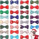 30 Pieces Christmas Dog Bow Ties Dog Collar Bow Ties Attachment with Elastic Bands Dog Collar Detachable Charms for Dogs Collar Grooming Accessories Day Costume Cosplay (Snowman Style)