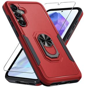 Pack of 3, Janmitta Compatible with Samsung Galaxy A35 5G Case with Screen Protector,Heavy Duty Shockproof Full Body Phone Cover Built in Metal Ring Holder Kickstand,2024 Red