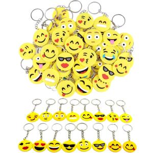 64 Pack Mini Emoticon Keychain Plush(16 expressions), Cute Keychain, Party Favors for Kids, Keychains, Valentine's Day Gifts/ Birthday Party Supplies, Emoticon Gifts Toys Carnival Prizes.