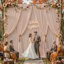 10ftx12ft Wrinkle Free Nude Backdrop Curtain, 8 Panels 12FT Long Wedding Photo Backdrop Drapes, Silky Polyester Back Drop Cloth for Birthday Photography Background Party Backdrop Draping