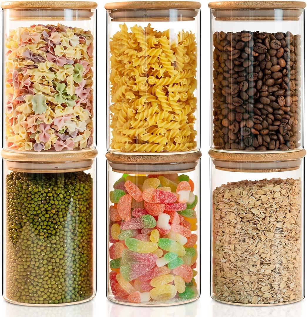 6 Pack 50oz Round Glass Food Storage Jars with Lids, Clear Airtight Containers for Coffee, Sugar, Flour, Spices, BPA-Free