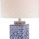JONATHAN Y JYL3006A 23" Traditional Chinoiserie Blue and White Ceramic Table Lamp, Bedside Lamp for Living Room, Bedroom Nightstand, End Table Desk Lamp with White Linen Drum Shade, LED Bulb Included