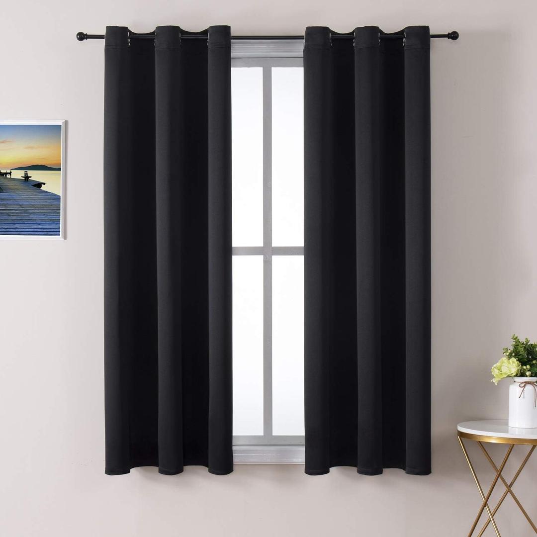 2 x ChrisDowa Grommet Blackout Curtains for Bedroom and Living Room - 2 Panels Set Thermal Insulated Room Darkening Curtains (Black, 42 x 63 Inch)