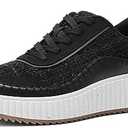 DREAM PAIRS Women Chunky City Tweed Comfortable Casual Platform Fashion Sneaker 7.5, Black