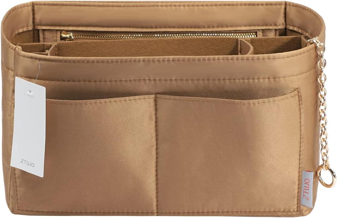 Purse Organizer Insert, Felt Purse Organizer with Zipper and Sewn Bottom Insert, Fit Speedy Neverfull Graceful,6 Sizes (X-Large, Caramel)