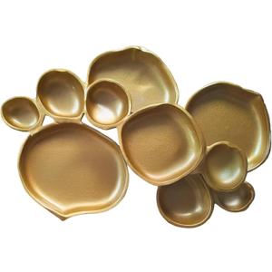 Set of 10 Gold Round Serving Bowls, 17 Inch Decorative Snack Tray Set for Chip & Dip, Nuts, Appetizers, Strong Brass & Enamel Home Decor for Entertaining, Parties, Weddings