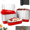 100 Pack Mini Loaf Pans with Lids and Spoons Sealing Sticker, 6.8oz Aluminum Foil Mini Cake Pans for Baking, Disposable Small Mothers Day Bread Pans with Lids  Valentines Tins CupCake, Red