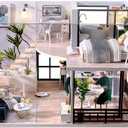 CUTEBEE DIY Dollhouse Miniature with Furniture, DIY Wooden Dollhouse Kit Plus Dust Proof and Music Movement, Creative Room for Valentine's Day Gift Idea(Cozy Time)