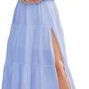 Summer Split Tiered Dress - A-Line Flowy Tiered Maxi Dress : 2025 Causal Wrap V Neck Ruffle Sleeve Beach Sundress(Blue) L