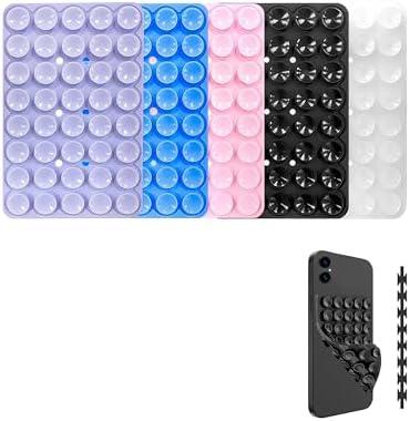 Rwotlls 10 Pack Silicone Double-Sided Suction Cup Phone Case Detachable Mount, Hands-Free Strong Grip Holder Stand for Selfies and Videos (Black+Pink+Purple+Blue+Transparent)