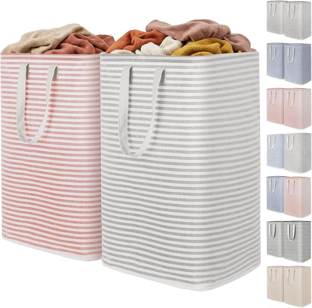 Lifewit 2 Pack Laundry Basket 80L Each, Collapsible Clothes Hamper with Reinforced Handles, Freestanding Waterproof Design for Bedroom and Laundry Room, Grey&Pink 160L Total
