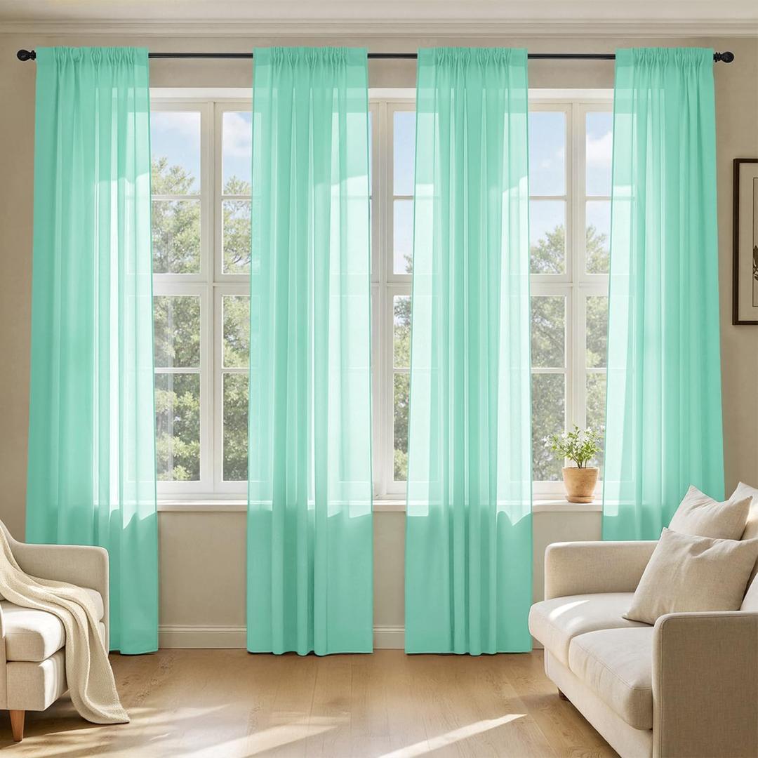 MIULEE Aqua Sheer Curtains 108 Inches Long, 4 Panels Set, Light Filtering Rod Pocket Voile Drapes for Living Room and Bedroom, Airy Soft Fabric Window Treatments, 42 x 108 Inches