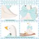 Lineshading 3 Pcs Silly Goose Birthday Party Decoration Blue Bow Wooden Silly Goose Decor Funny Table Centerpiece Gift for Party Favor Desk Tiered Tray, 5.9/4.7/3.9 Inch