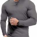 JMIERR Mens Muscle Slim Henley Shirt Button V-Neck Long Sleeve Gym Workout Athletic T Shirts (Gray, XXXL)