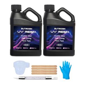 ButiResin 1000g UV Resin, UV Resin Clear - Fast Curing, Crystal Clear, Odourless, Low Viscosity & Hard Type, UV Resin Kit for DIY Jewelry Making, Casting, and Coating Crafts
