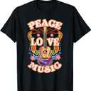 Retro Hippie Guitar Peace Love Music T-Shirt XL