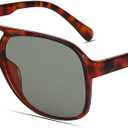 Freckles Mark Vintage Retro 70s Sunglasses for Women Men Classic Large Square Aviator Trendy Glasses (Black)
