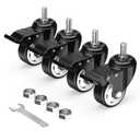 HOLKIE Caster Wheels 3 inch Total Locking Stem Casters, 3/8" -16 x 1 (Stem Diameter 3/8", Stem Length 1") Threaded Stem Casters Swivel Casters Set of 4 Heavy Duty Castors Black