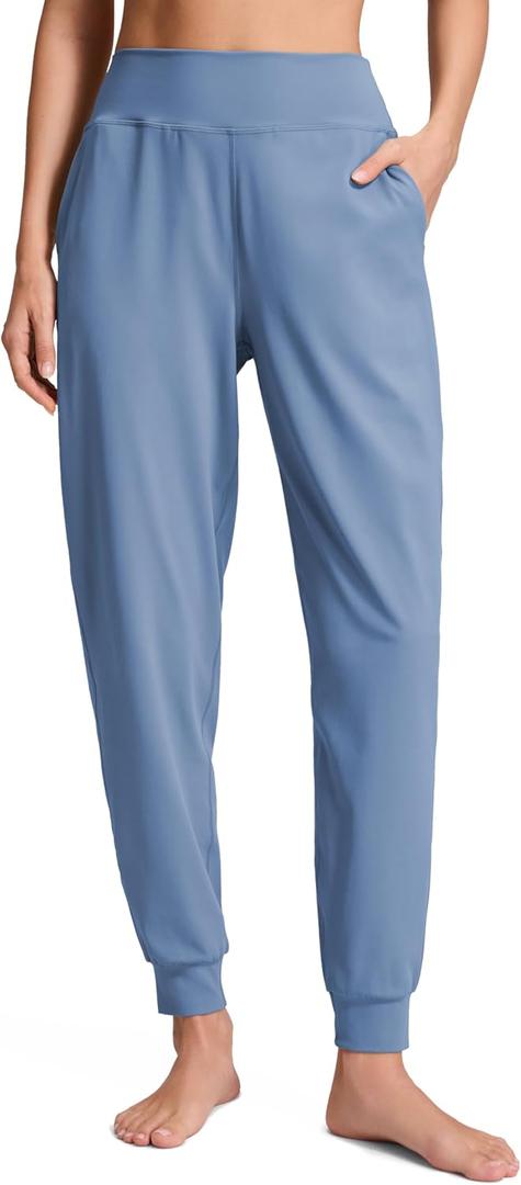 CRZ YOGA Butterluxe High Waisted Joggers for Women 28" - Casual Lounge Workout Yoga Pants with Pockets, Large, Washed Denim