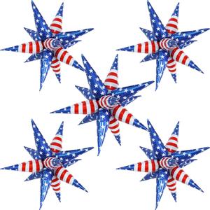 32inch Red White Blue Star Balloons 5 * 12 Pcs Foil Explosion Star Patriotic Balloons for Independence President MLK Day Patriotic Veterans Party Decoration (American Flag)