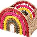 YRMT Wicker Storage Basket Water Hyacinth Woven Basket for Shelves Pantry Rainbow Decoration Semicircle Storage Basket with Built-in Handle Small Natural 9.1" x 7.5" x 7.5"