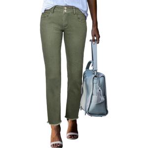 Sidefeel Women's High Waisted Jeans Stretchy Fashion Raw Hem Straight Leg Ankle Denim Pants with Pockets (18, Green)