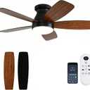 42inch Ceiling Fans with Lights, Low Profile Ceiling Fan with Light and Remote Control, Flush Mount, Reversible DC Motor, Dimmable, Noiseless,Brown Small Ceiling Fan for Bedroom Indoor/Outdoor