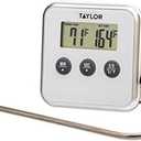 Taylor Programmable Instant Read Wired Probe Digital Meat Food Grill BBQ Cooking Kitchen Thermometer with Alarm, White