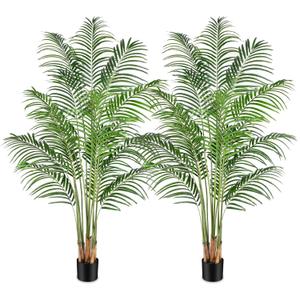 Artificial Palm Tree 6ft Tall Fake Palm Tree Indoor Decor with 18 Trunks and Real Bark Design Faux Tropical Areca Palm Silk Floor Plant in Pot for Home Office Living Room Bedroom Decor 2pcs