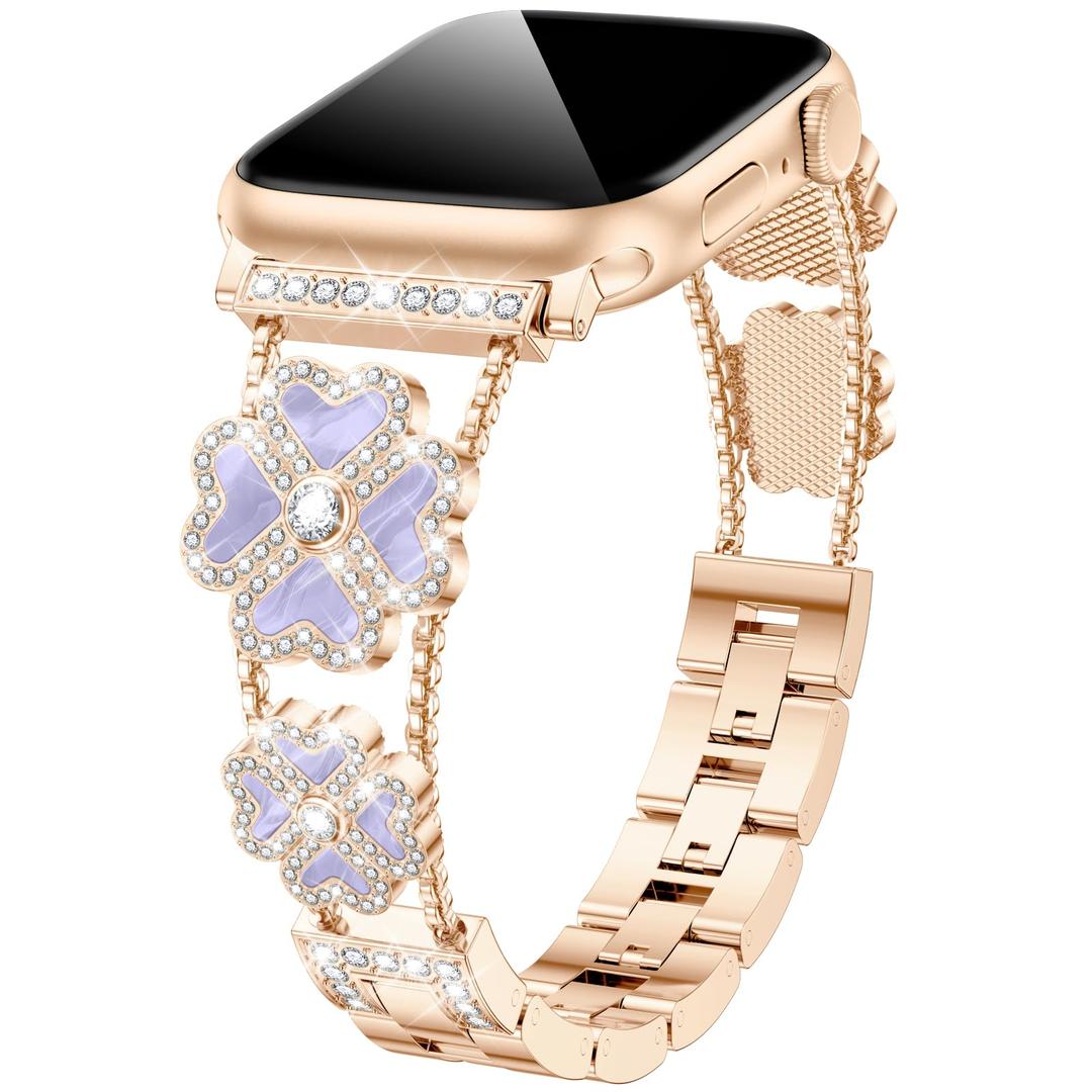 Omnillert Dressy Band Compatible with Apple Watch Series 10 Bands for Women 41mm 40mm 38mm 42mm 44mm 45mm 46mm 49mm, Sparkly Clover Bracelets Designer Straps for iWatch series 9 SE 8 7 6 5 4 3 Ultra