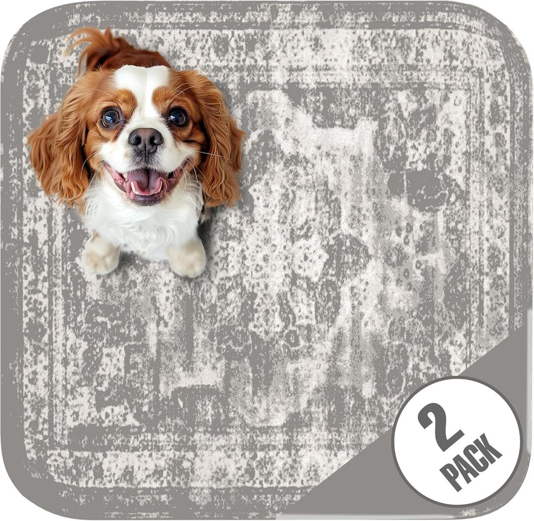 PUPIBOO Washable Pee Pads for Dogs and Cats - Super Absorbent Reusable Puppy Training Pads - 100% Waterproof, Leak-Proof & Non-Slip (3FT x 3FT (Pack of 2), Vintage Grey)