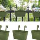 Dahey 10.5 Inch Metal Iron Hanging Flower Pots for Railing Fence Hanging Bucket Pots Countryside Style Outdoor Planter Window Flower Plant Holder with Detachable Hooks Home Decor,Green,3 Pcs