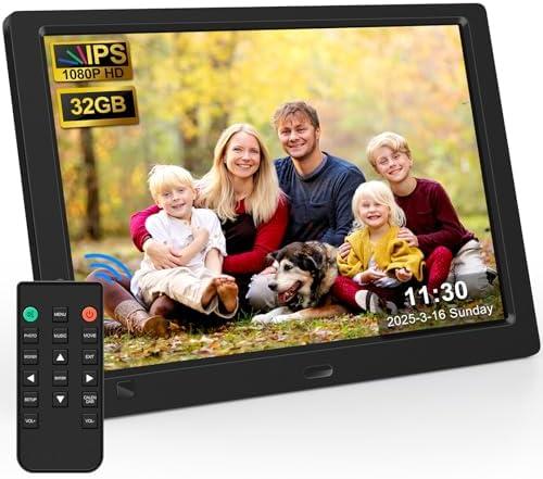 10.1 Inch Digital Picture Frame with 32GB USB Flash Drive, KECAG 1920x1080 HD IPS Screen Digital Photo Frame, Motion Sensor, Video, Music, Share Moments via SD Card or USB, with Remote Control