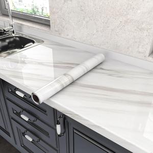 Sevalo Marble Contact Paper Peel and Stick Countertops for Kitchen Countertop Peel and Stick Waterproof 15.7inW 197inL Faux Marble Wallpaper Bathroom Granite Self-Adhesive Wallpaper Glossy Desk Cover (17.5197)