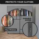 HOLDN STORAGE Portable Wardrobe Closet - 65 lb Large Capacity, Internal Heavy Duty Metal Rod, Zipper & Clear Window, Durable Clothes Organizer, Tool-Free Easy Assembly, Dark Gray Canvas Cover