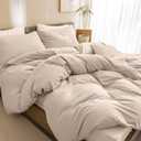 CozyTide Cotton Queen Comforter Set,Solid Lightweight Fluffy Beige Khaki Bedding Comforters & Sets Vintage Aesthetic Queen Bedding Set for All Season