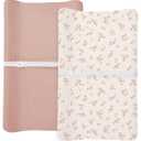 Changing Pad Cover for Baby Boy Girl 2 Pack, Muslin Changing Table Pad Covers with Boho Style, Neutral Nursery Bedding Essentials Soft and Breathable (Rosy)
