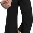 Flamingals Straight Wide Leg Jeans for Women Mid Waisted Casual Raw Hem Denim Capris Pants with Pockets (3X-Large, Black)