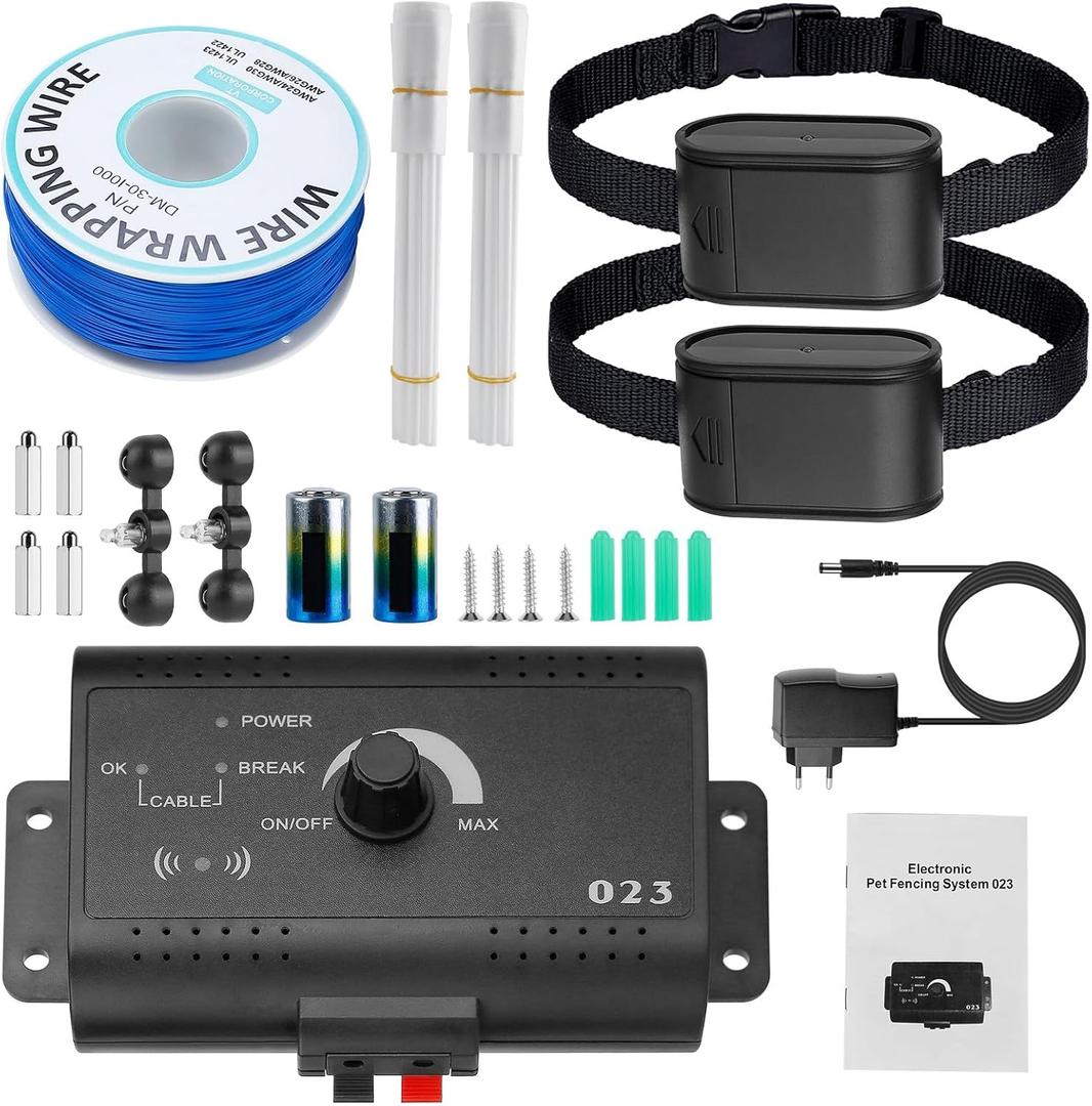 Electric Fence for Dogs, Underground Dog Fence System with 2 Rechargeable Waterproof Collars,Tone & Shock Correction,Wireless Containment System with 984FT Boundary Wire, Covers up to 1.2 Acre (Black)