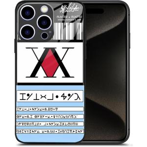 Hunter HxH License Anime Glossy Glass Phone Case for iPhone 14 Pro Max, Cool Manga Art Silicone Black Frame Protective Cover (HOS#678)