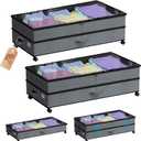 Under Bed Storage with Wheels, 2 Pack 75L Underbed Large Storage Bins with Lid, Adjustable Rolling Storage Containers for Clothes, Shoes, Blankets (Grey)