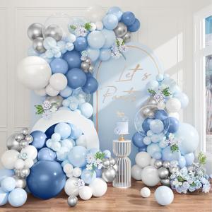 146 PCS Blue Balloon Garland Arch Kit，Different Sizes 18 12 10 5 inch Blue and White Balloon Arch Light blue Balloons for Baby Shower Bridal Shower Wedding Birthday Party Decorations