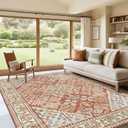 9x12 Area Rugs for Living Room, Machine Washable Low Pile Rug, Non Slip Backing Boho Rugs for Bedroom, Printed Soft Vintage Carpet Orange 9 x 12