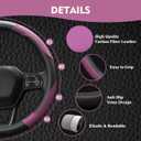 Hiseanllo 6PCS Purple Car Accessories Set, Carbon Fiber Microfiber Leather Steering Wheel Cover 14.5-15", Center Console Armrest Cover, Seat Belt Pads & Cup Holder Coasters, Universal Interior Decor