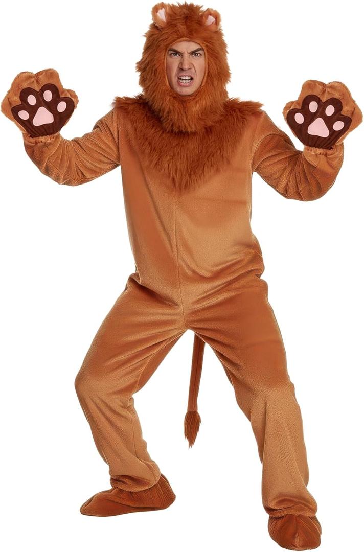 Morph Lion Costume Adult, Adult Lion Costume, Animal Costumes For Men, Safari Animal Halloween Outfit for Men (Medium)