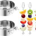 2 Pcs Bird Feeder Bowls with 3 Pcs Food Holder for Cage, Parrot Food Water Bowls and Fruit Skewer Foraging Toy, Stainless Steel Bird Feeding Dish Cups for Small Animals (Silvery, 5 Pcs)