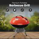 GasOne 14-inch Portable Charcoal Barbecue Grill with Thermometer – Red | 3-Point Locking Lid for Heat Preservation – Dual Venting System – Small Charcoal Grill for Backyard, Camping, Boat