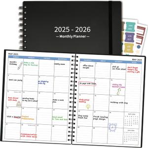 Academic Planner 2025-2026 (7.4'' x 9.6''), 18 Months Calendar from Jan 2025-Jun 2026, Monthly Tabs & Pocket, Perfect for School & Work, 120GSM Thick Paper, Black