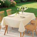 Rectangle Table Cloth, Waterproof Vinyl Tablecloth with Flannel Backing, Wipeable Reusable Rectangular Plastic Tablecloths for Dining, Camping, Indoor and Outdoor (Beige, 52" x 70")