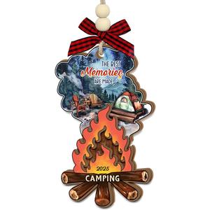 6 x Camping Christmas Ornament 2025 - Camping Gifts for Men, Women, Camper Ornaments for Christmas Tree, Camper Gifts for Family, Couples, Hikers, Activity Outdoor Gift Ideas, Wooden Hanging Decor